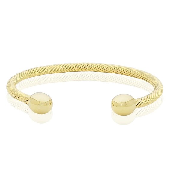 Gold Tone Magnetic Traditional Ball Bracelet Energy Cuff Bangle - Picture 1 of 1